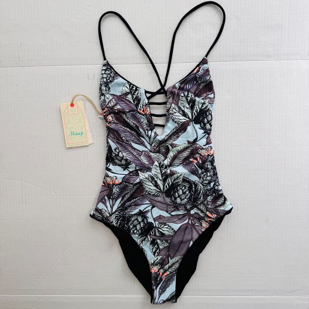 Maaji Swimsuit Womens Small One Piece Reversible Floral Swimwear Resort NEW